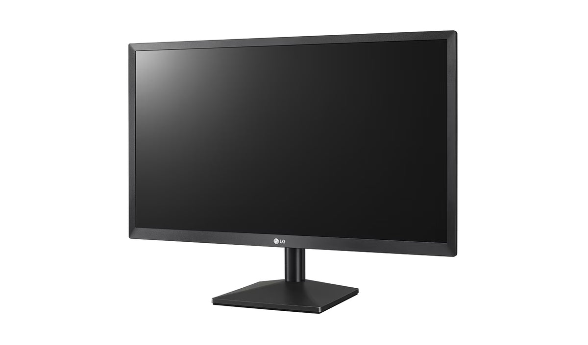 LG 22MK430H-B Monitor előlnézetben talpon, enyhén balra fordítva.