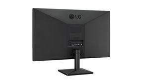 LG 22MK430H-B Monitor hátulnézetben talpon, enyhén balra fordítva.