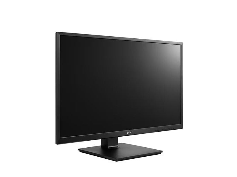 LG 24BK550Y-B Monitor előlnézetben jobbra fordítva, talpra szerelve.