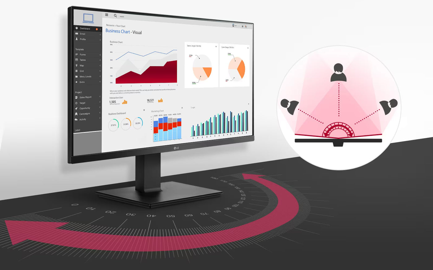 LG 24BP450 monitor IPS kijelzővel, 178 fokos betekintési szöggel minden irányból jól látható.