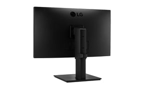 LG 24BP45SP-B Monitor hátulnézetben enyhén balra fordítva, talpra szerelve.