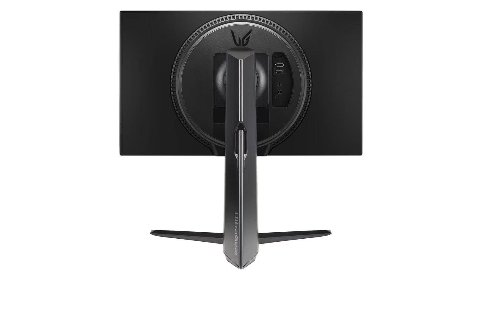 LG 24GS65F Monitor hátulnézetben, talpon.