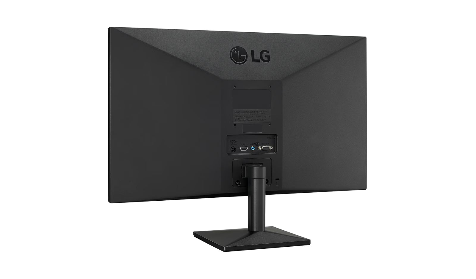 LG 24MK430H-B Monitor hátulnézetben talpon, enyhén balra fordítva.