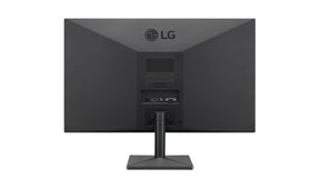 LG 24MK430H-B Monitor hátulnézetben, talpon.