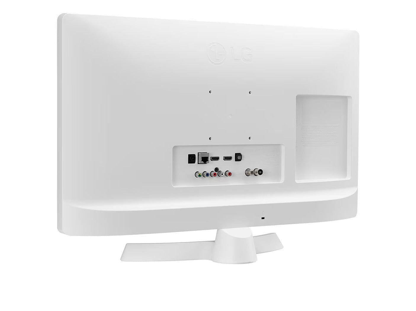 LG 24TQ510S-WZ Smart TV Monitor hátulnézetben talpon, enyhén balra fordítva.