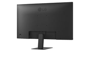 LG 24U631A-B Monitor hátulnézetben enyhén jobbra fordítva, talpon.