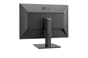 LG 25BL55WY-B Monitor hátulnézetben enyhén balra fordítva, talpon.