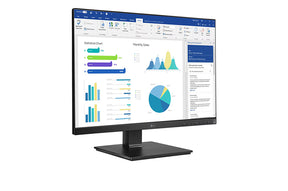 LG 25BL55WY-B Monitor előlnézetben jobbra fordítva, talpon. A kijelzőn üzleti diagram szerkesztés powerpoint.
