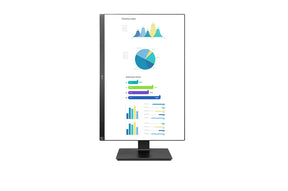 LG 25BL55WY-B Monitor előlnézetben pivot módban elforgatva, talpon. A kijelzőn üzleti diagram szerkesztés microsoft powerpoint.