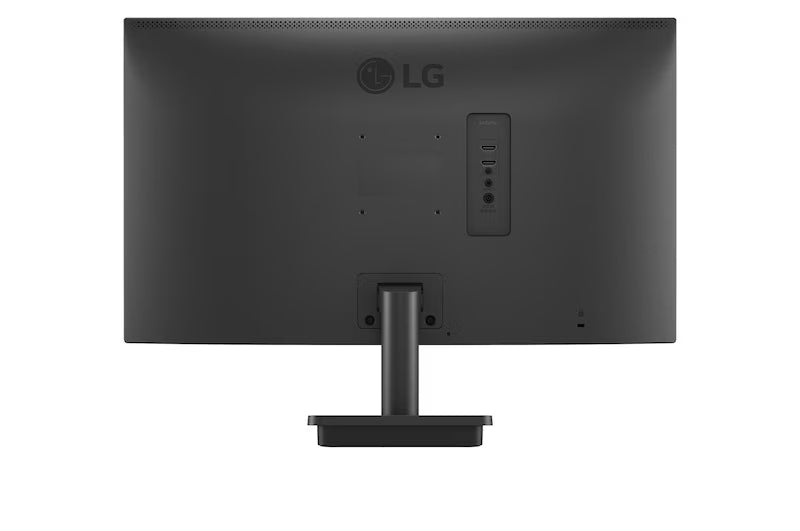 LG 25MS500-B Monitor hátullnézetben, talpon.