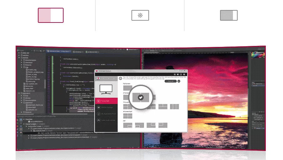 LG 26WQ500-B monitor onscreen control szoftver támogatása és egyszerű menürendszere.