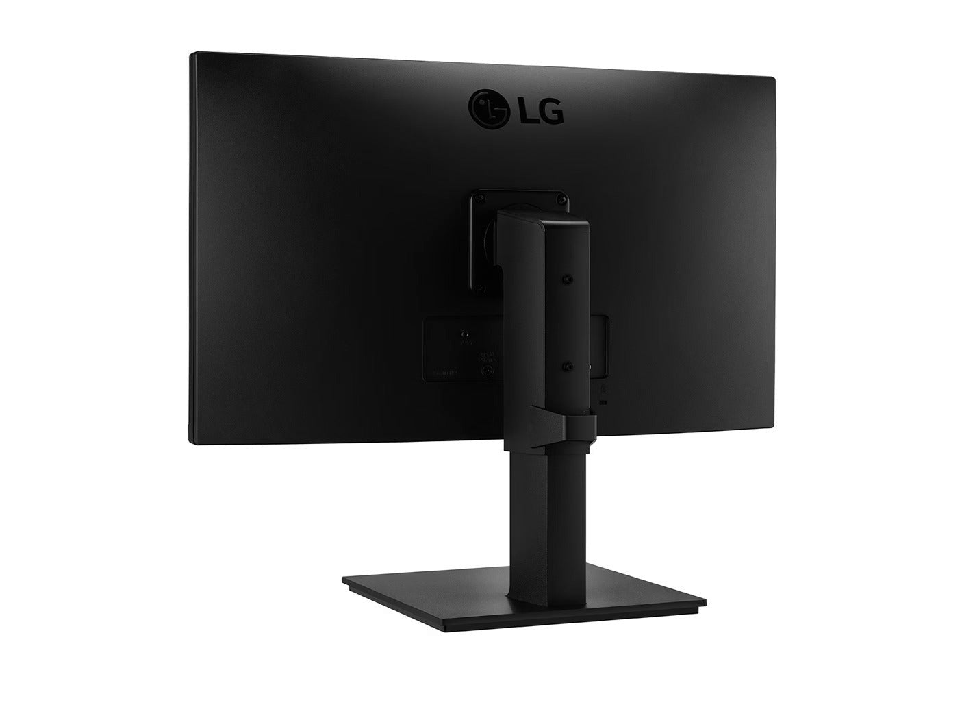 LG 27BP450Y-B Monitor hátulnézetben enyhén balra fordítva, talpra szerelve.