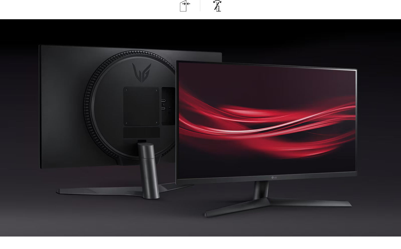 LG 27GN60R-B Monitor formatervezése szemből és hátulnézetből bemutatva.