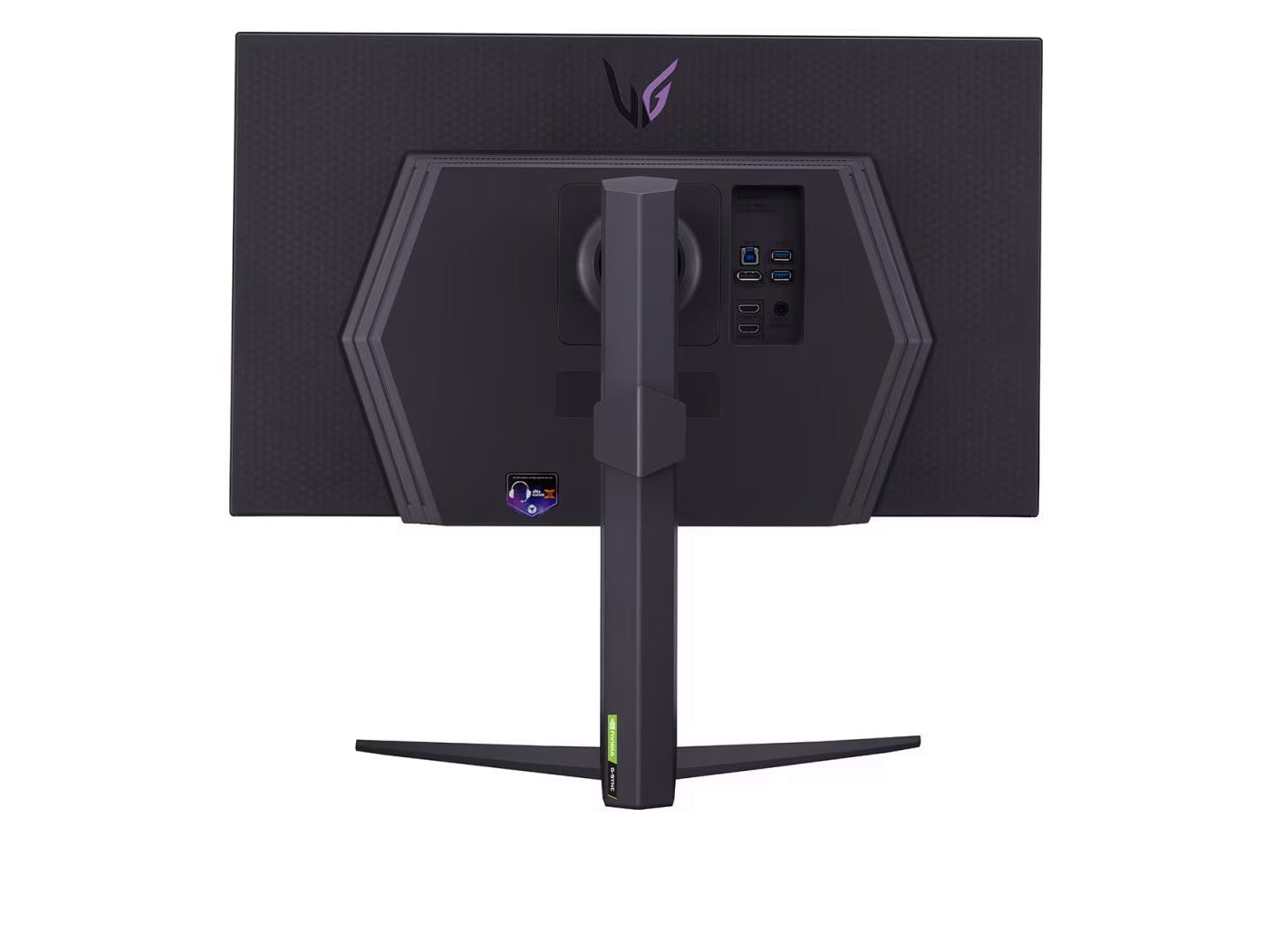 LG 27GR93U-B 4K Gaming monitor hátulnézetben, talpon.