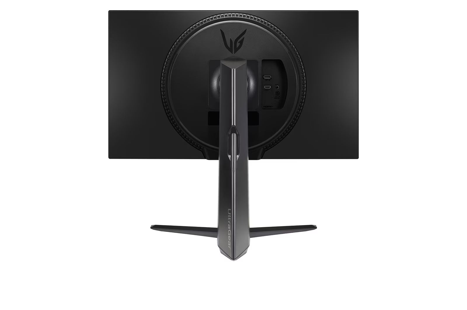 LG 27GS65F Monitor hátulnézetben  talpon. 