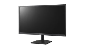 LG 27MK430H-B Monitor előlnézetben talpon, enyhén balra fordítva.