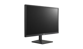 LG 27MK430H-B Monitor előlnézetben talpon, jobbra fordítva.