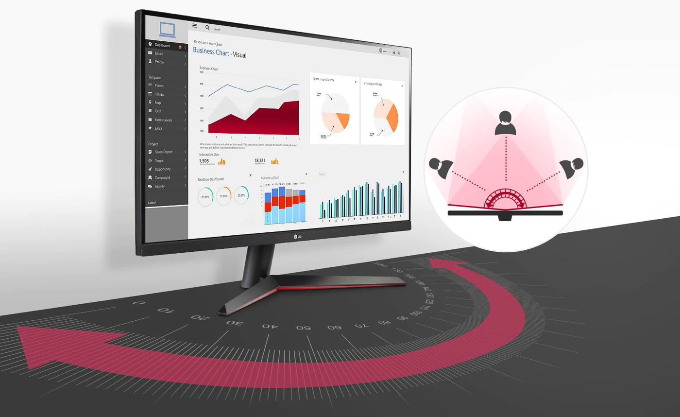 LG 27MP60G-B monitor IPS kijelzővel, 178 fokos betekintési szöggel minden irányból jól látható.