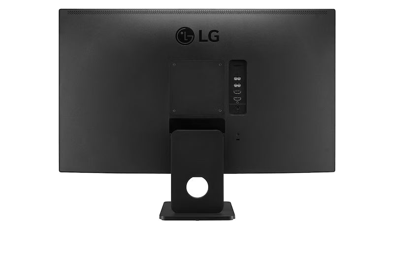 LG 27SRF50F-B Smart monitor hátulnézetben, talpon.