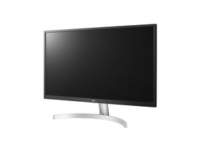 LG 27UL500-W 4K UHD IPS Paneles Monitor előlnézet enyhén balra fordítva, talpra szerelve.