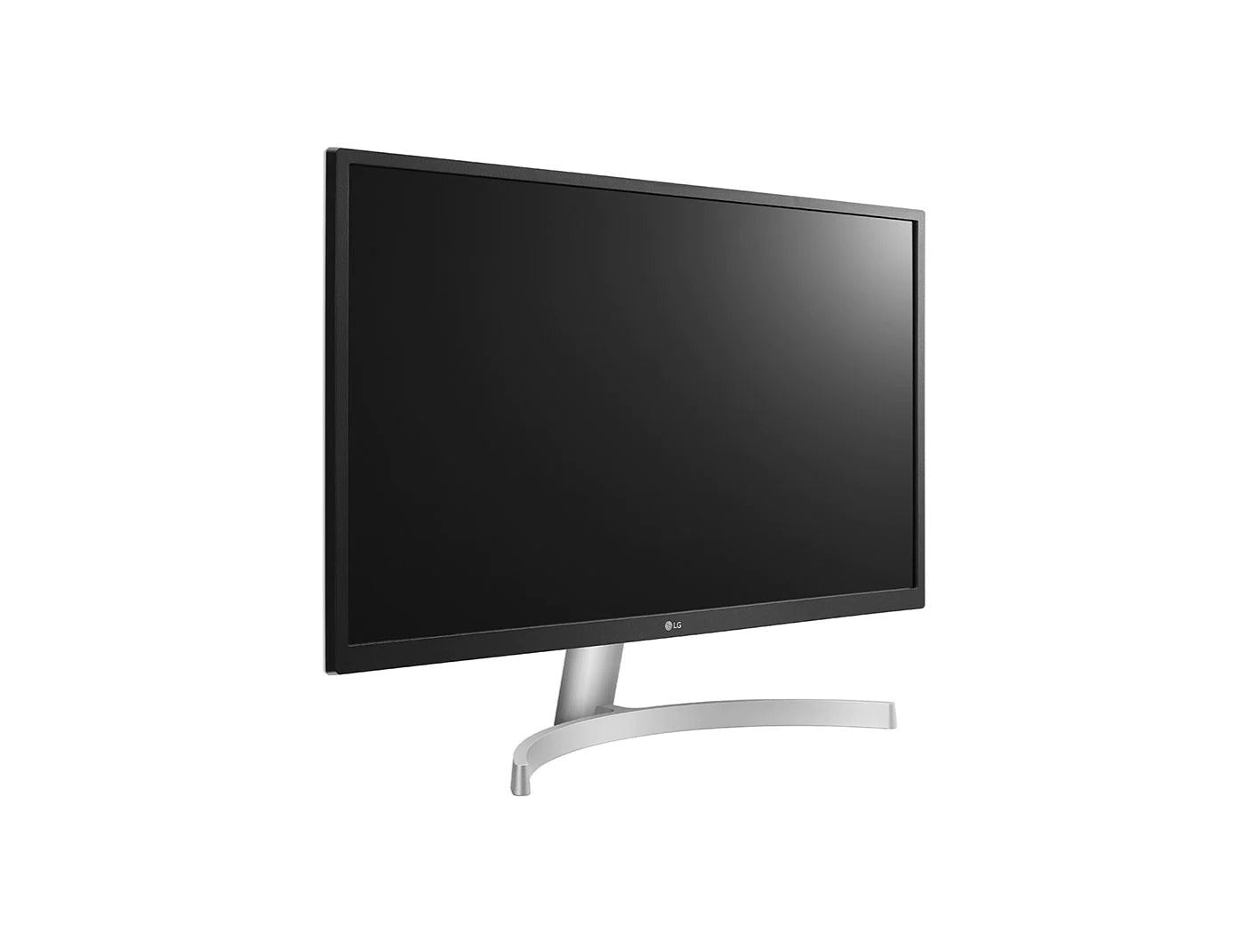 LG 27UL500-W 4K UHD IPS Paneles Monitor előlnézet jobbra fordítva, talpra szerelve.