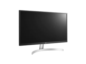 LG 27UL500-W 4K UHD IPS Paneles Monitor előlnézet enyhén jobbra fordítva, talpra szerelve.