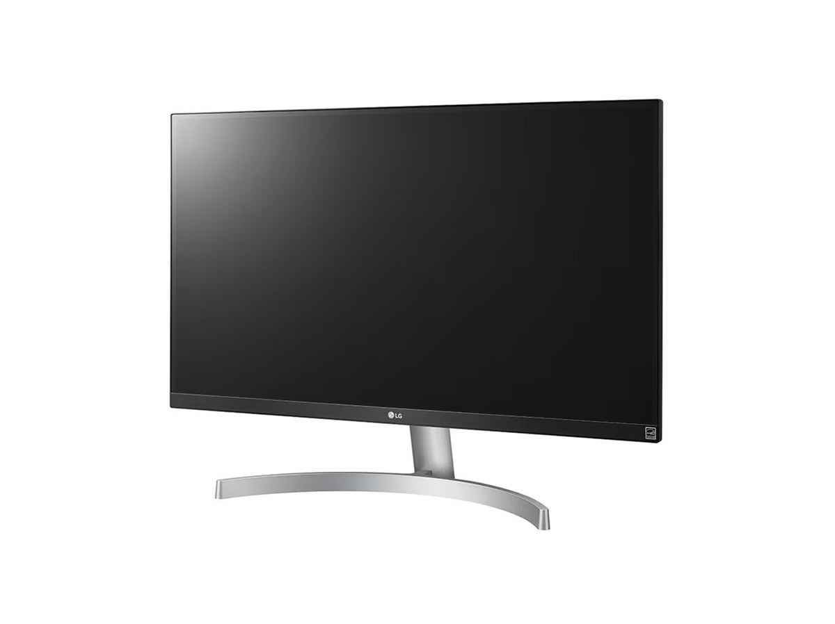 LG 27UL600-W 4K UHD IPS Paneles Monitor, előlnézet enyhén balra fordítva, talpon.