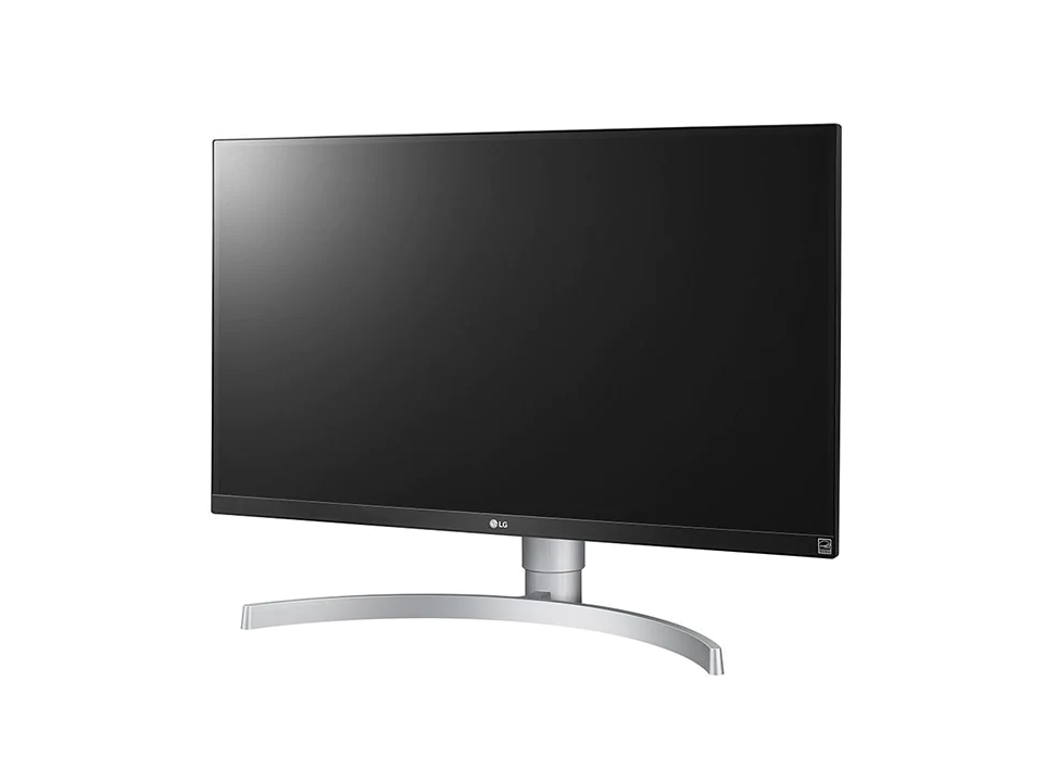 LG 27UL650-W 4K UHD IPS Paneles Monitor, előlnézet enyhén balra fordítva, talpon.