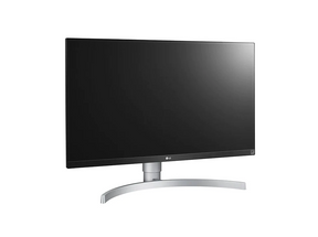 LG 27UL650-W 4K UHD IPS Paneles Monitor előlnézet enyhén jobbra fordítva, talpon.