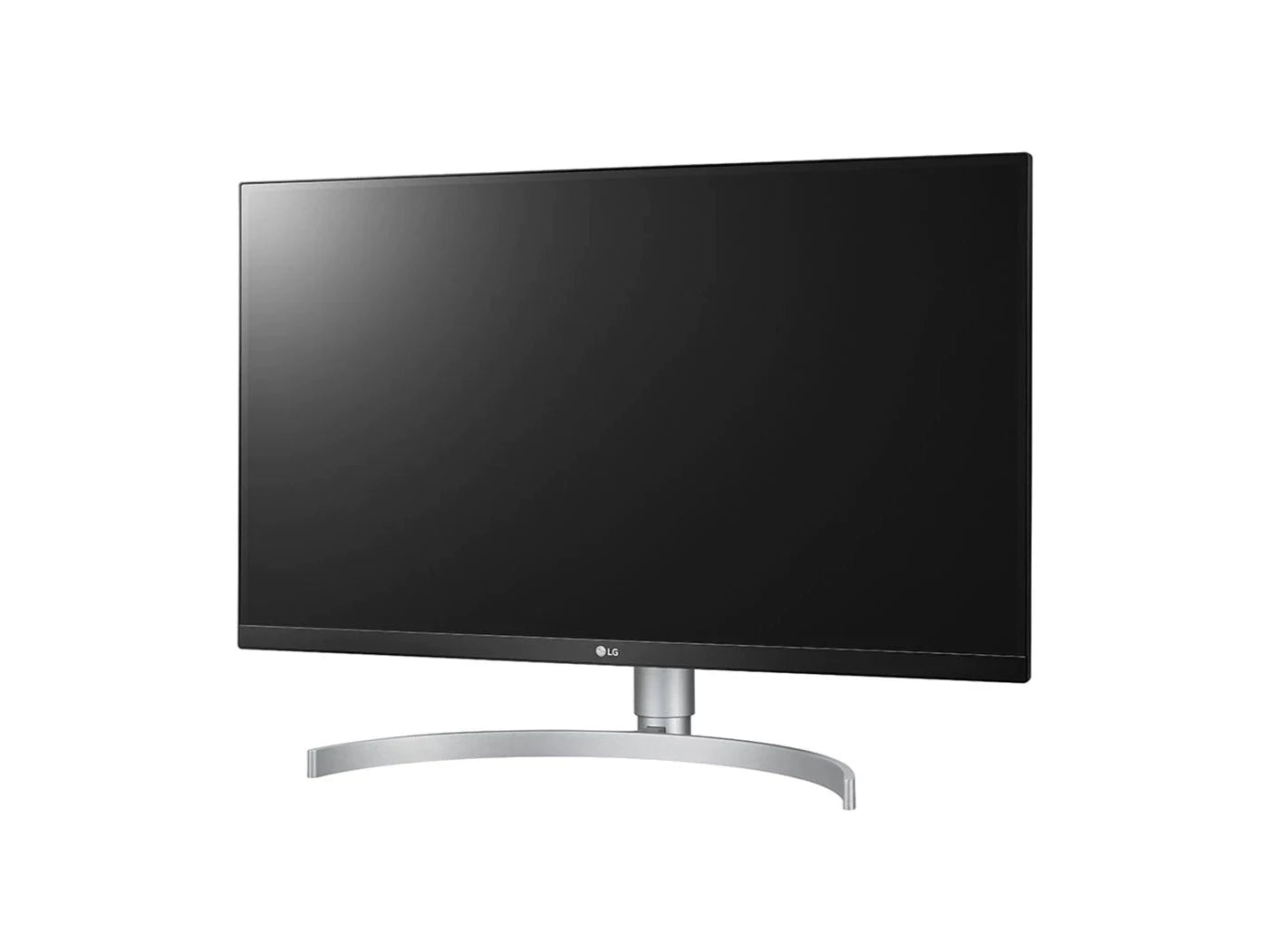 LG 27UL850-W Monitor előlnézetben enyhén balra fordítva, talpon.