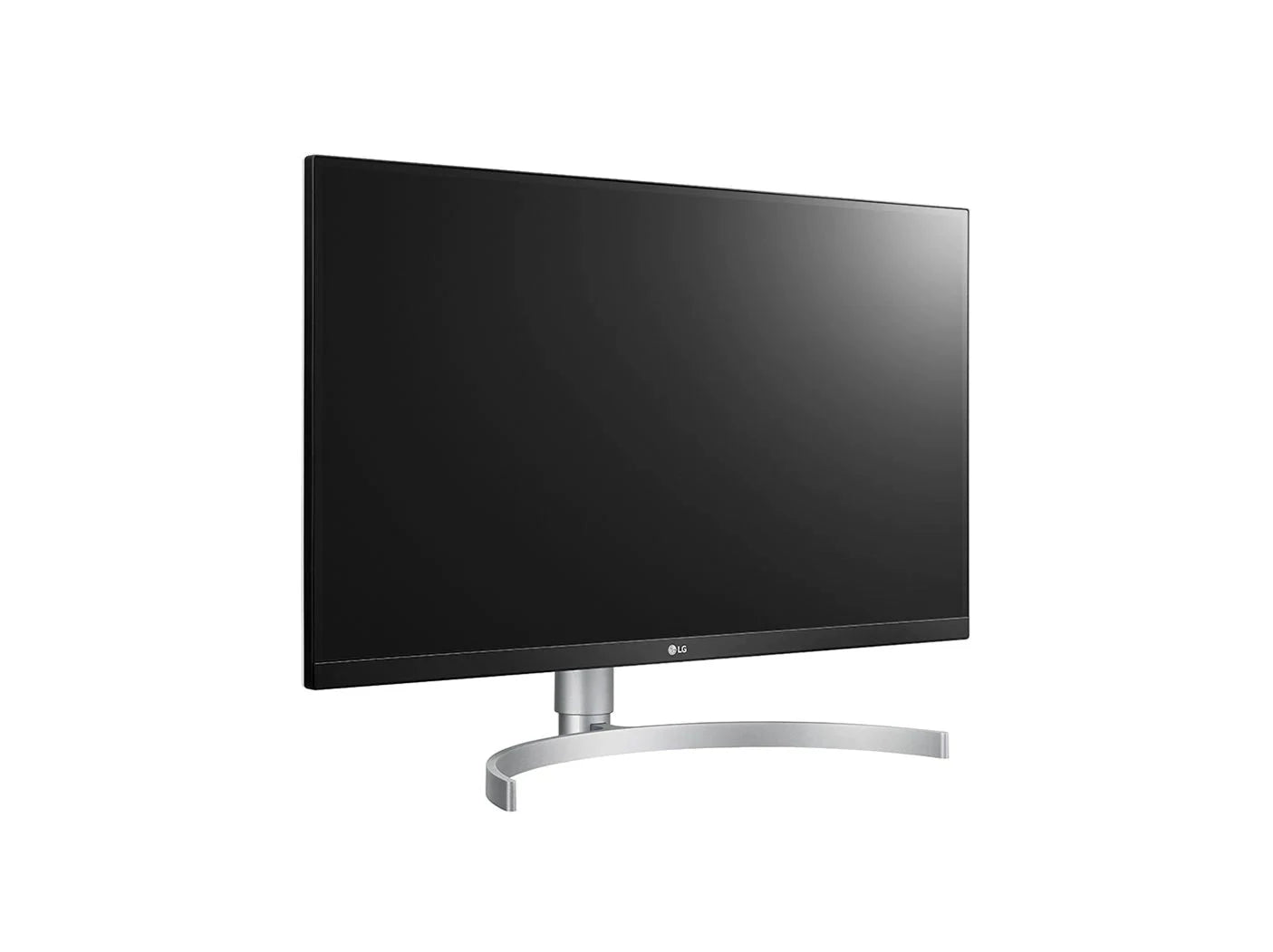 LG 27UN83A-W Monitor előlnézetben jobbra fordítva, talpon.