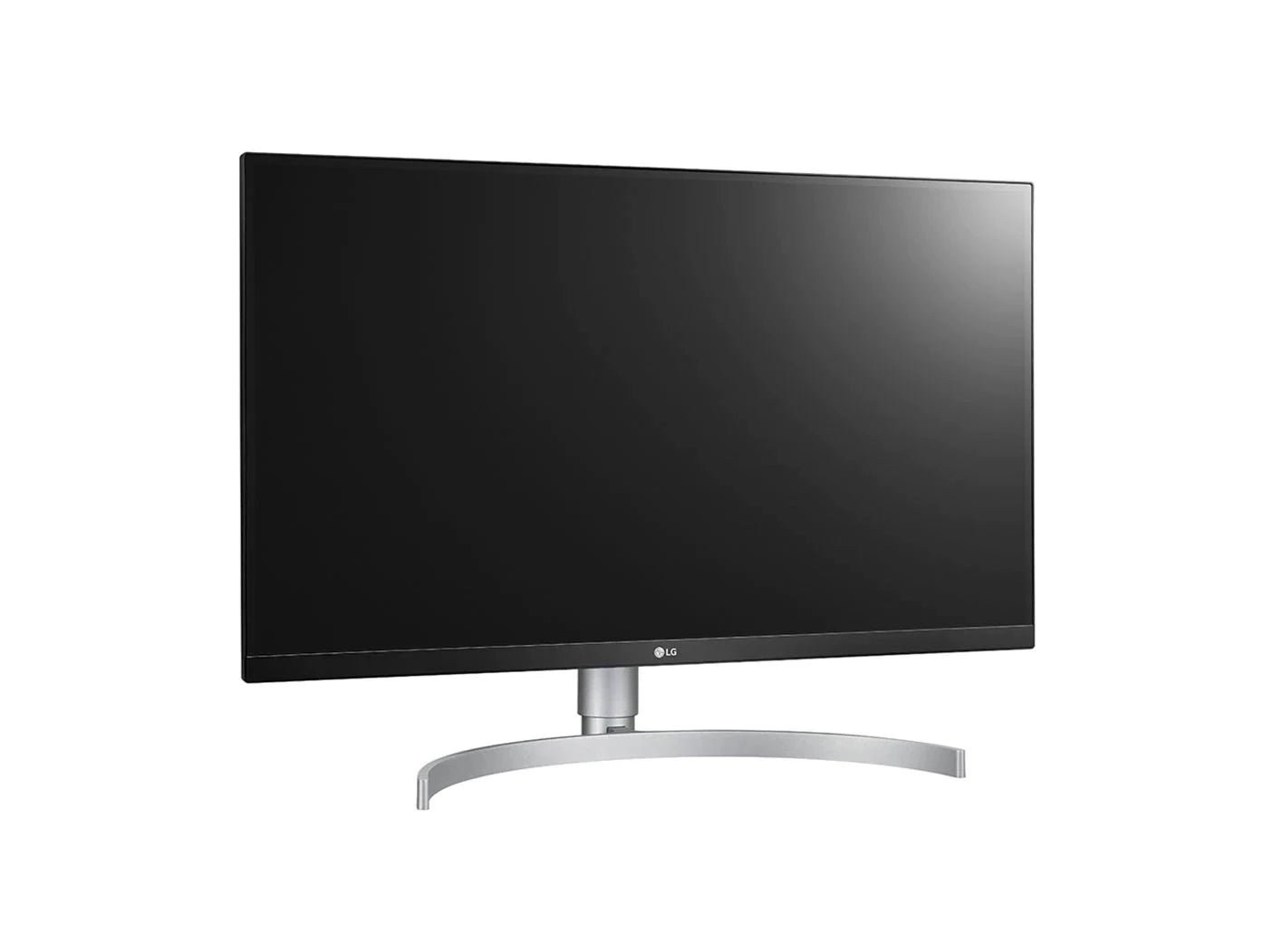 LG 27UN83A-W Monitor előlnézetben enyhén jobbra fordítva, talpon.