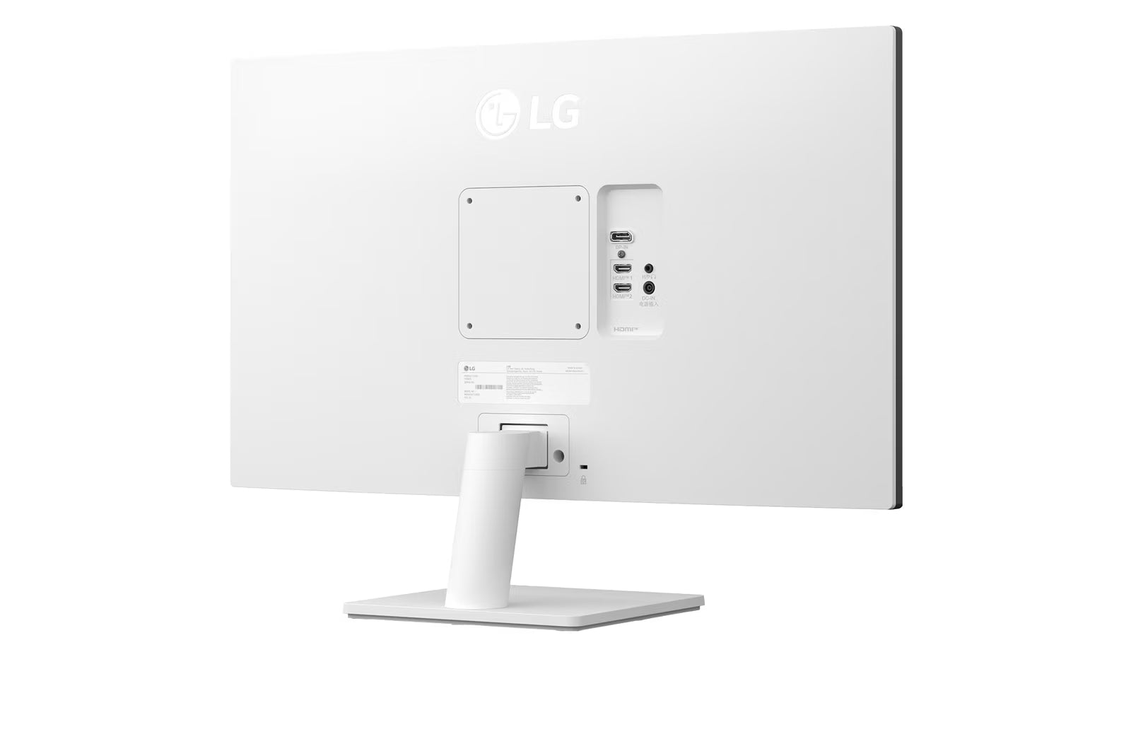 LG 27US500-W Monitor hátulnézetben, elfordítva. 