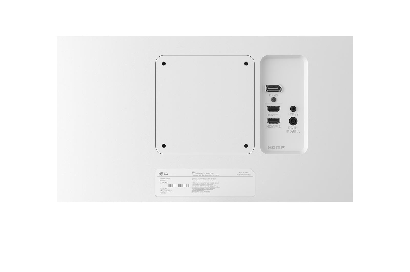 LG 27US500-W Monitor hátlapi csatlakozói és portjai.