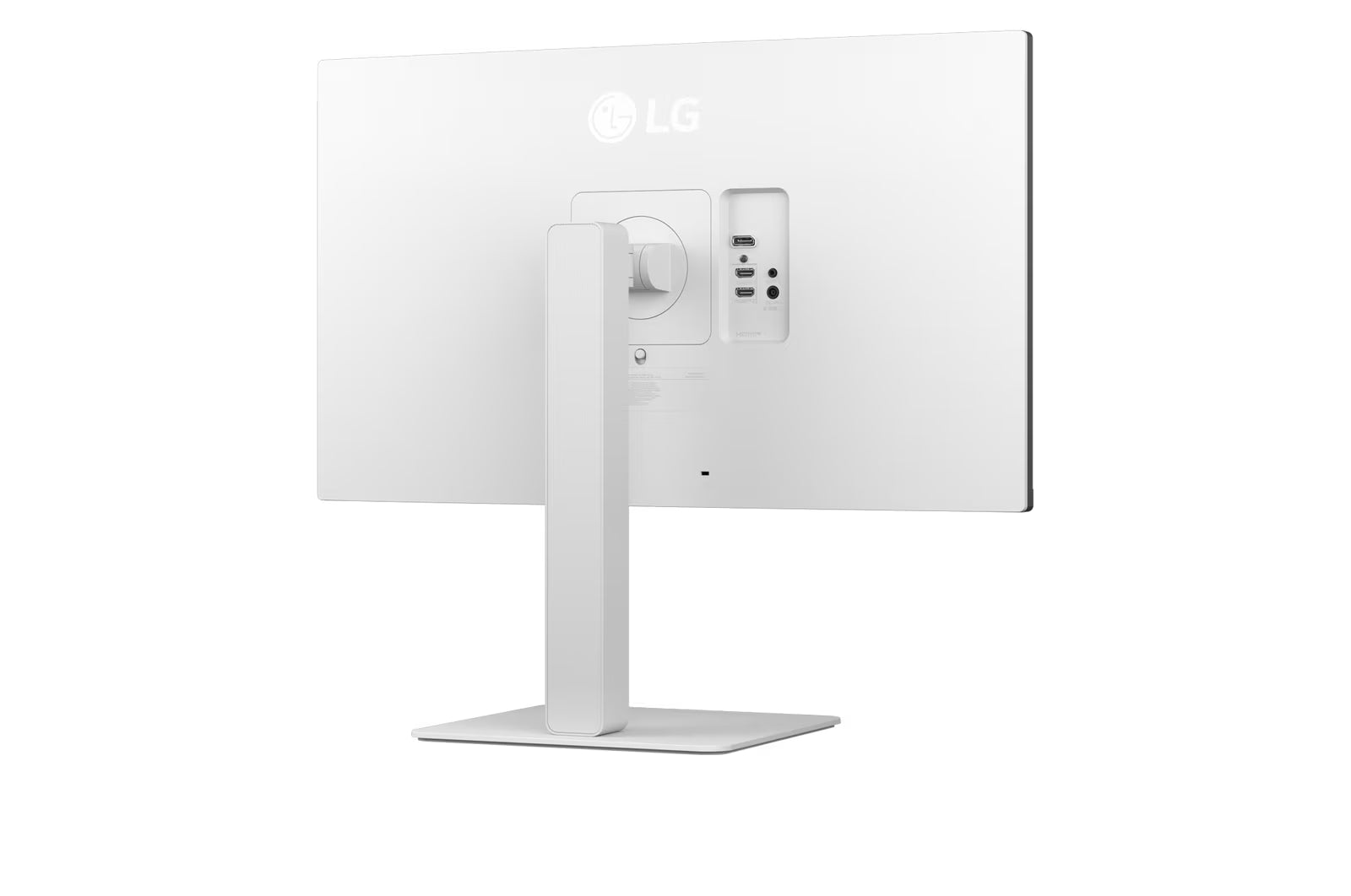 LG 27US550-W Monitor hátulnézetben, elfordítva. 