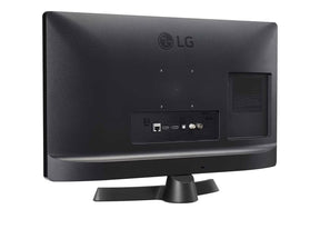 LG 28TQ515S-PZ Smart TV Monitor hátulnézetben talpon, enyhén balra fordítva.
