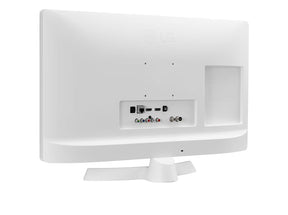 LG 28TQ515S-WZ Smart TV Monitor hátulnézetben talpon, enyhén balra fordítva.