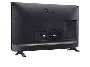 LG 28TQ525S-PZ Smart TV Monitor hátulnézetben talpon, enyhén balra fordítva.