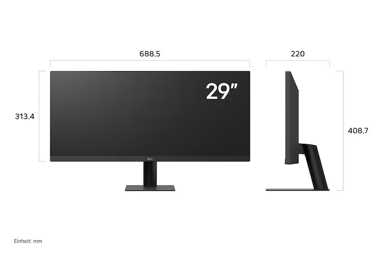 LG 29U511A-B Monitor méretei mm-ben.
