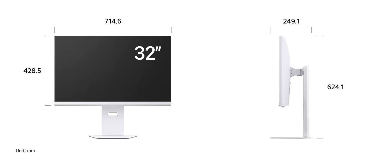 LG 32G810SA-W Monitor méretei mm-ben.