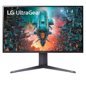 LG 32" UltraGear 4K UHD 144Hz 1ms Nano IPS ATW Paneles Gamer Monitor előlnézet űrhajó a város felett térgörbület, 32GQ950