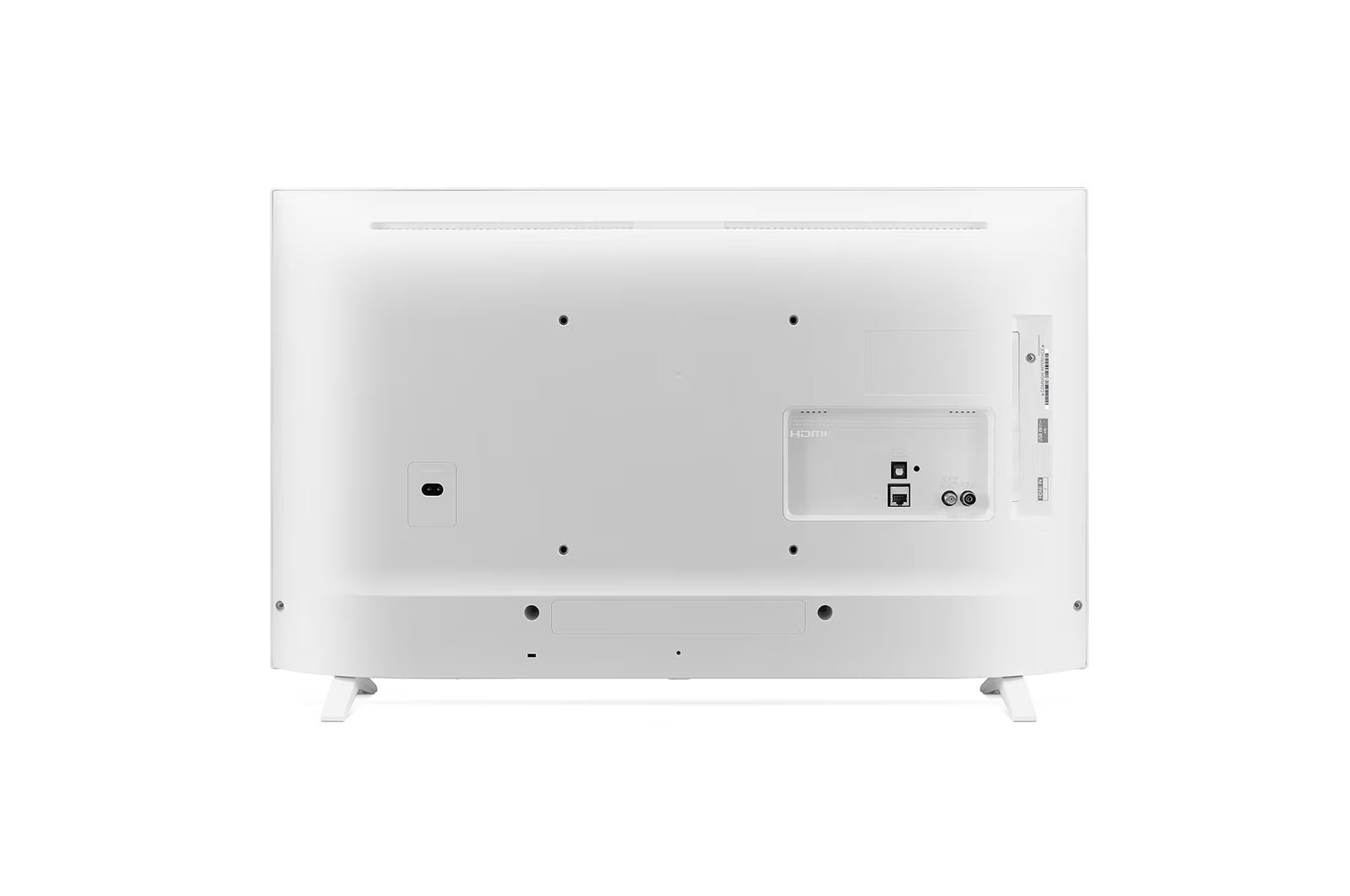 LG 32LQ6380 fehér Smart TV hátulnézetben talpon. 