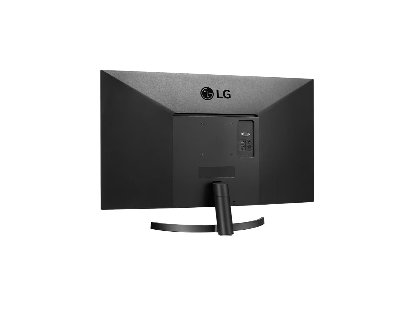 LG 32ML600M Monitor hátulnézetben enyhén balra fordítva, talpon.