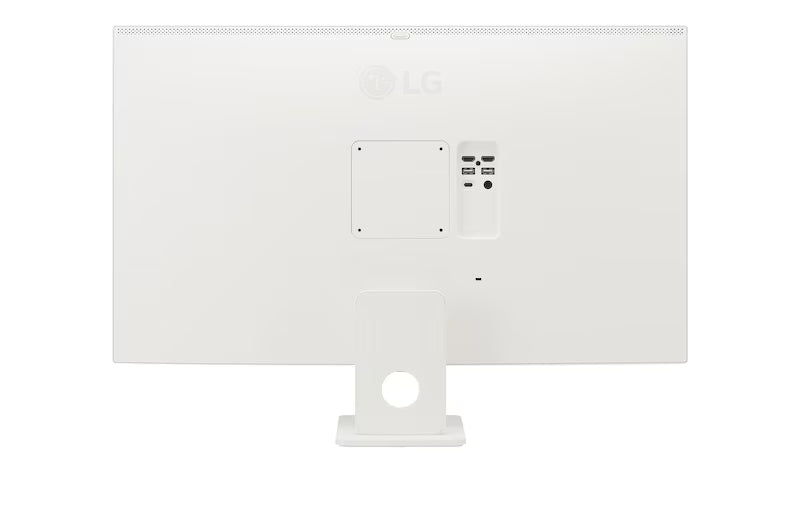 LG 32U721SA-W Monitor hátulnézetben talpon.