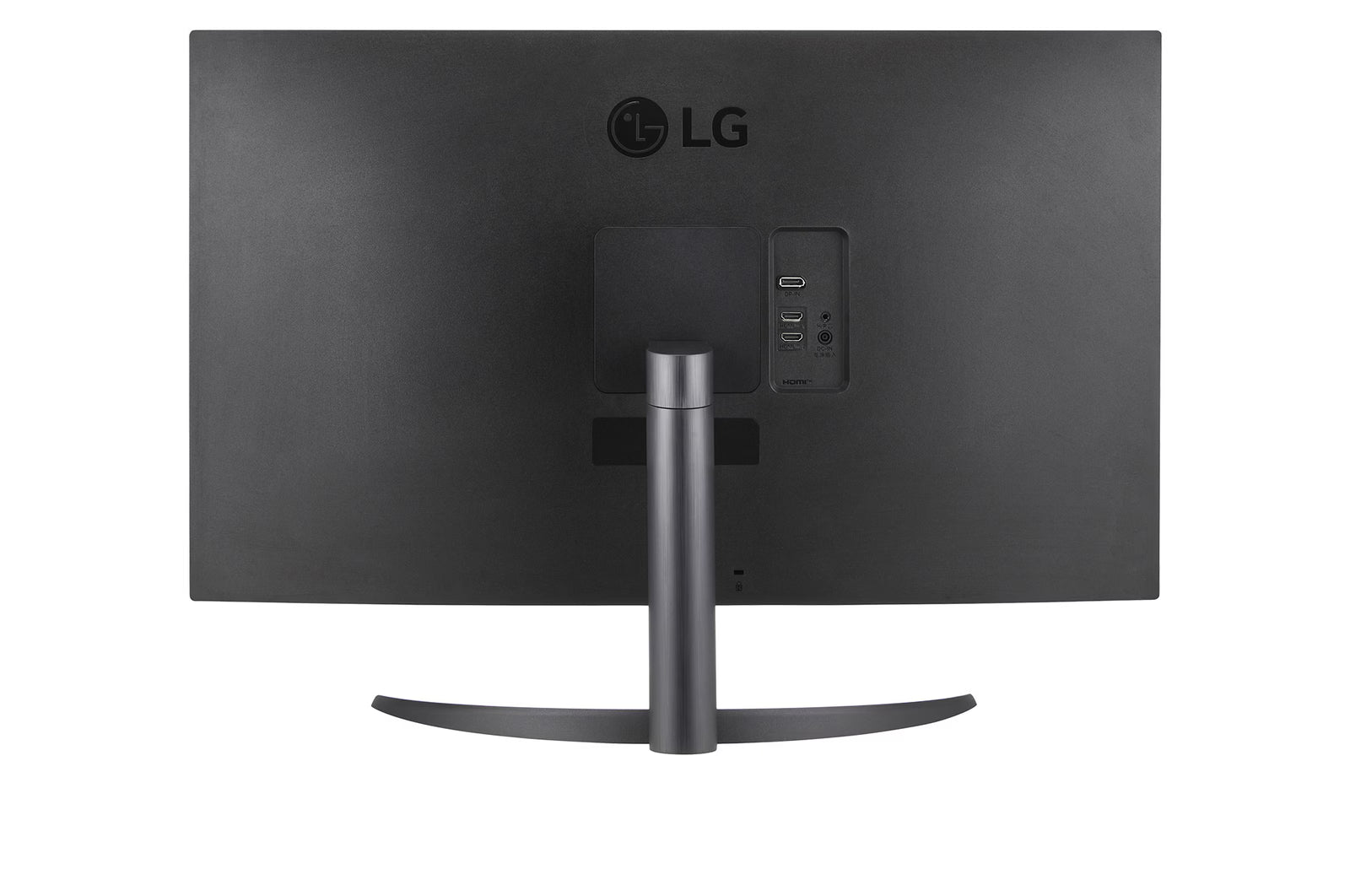 LG 32UR500-W Monitor hátulnézetben, talpon.