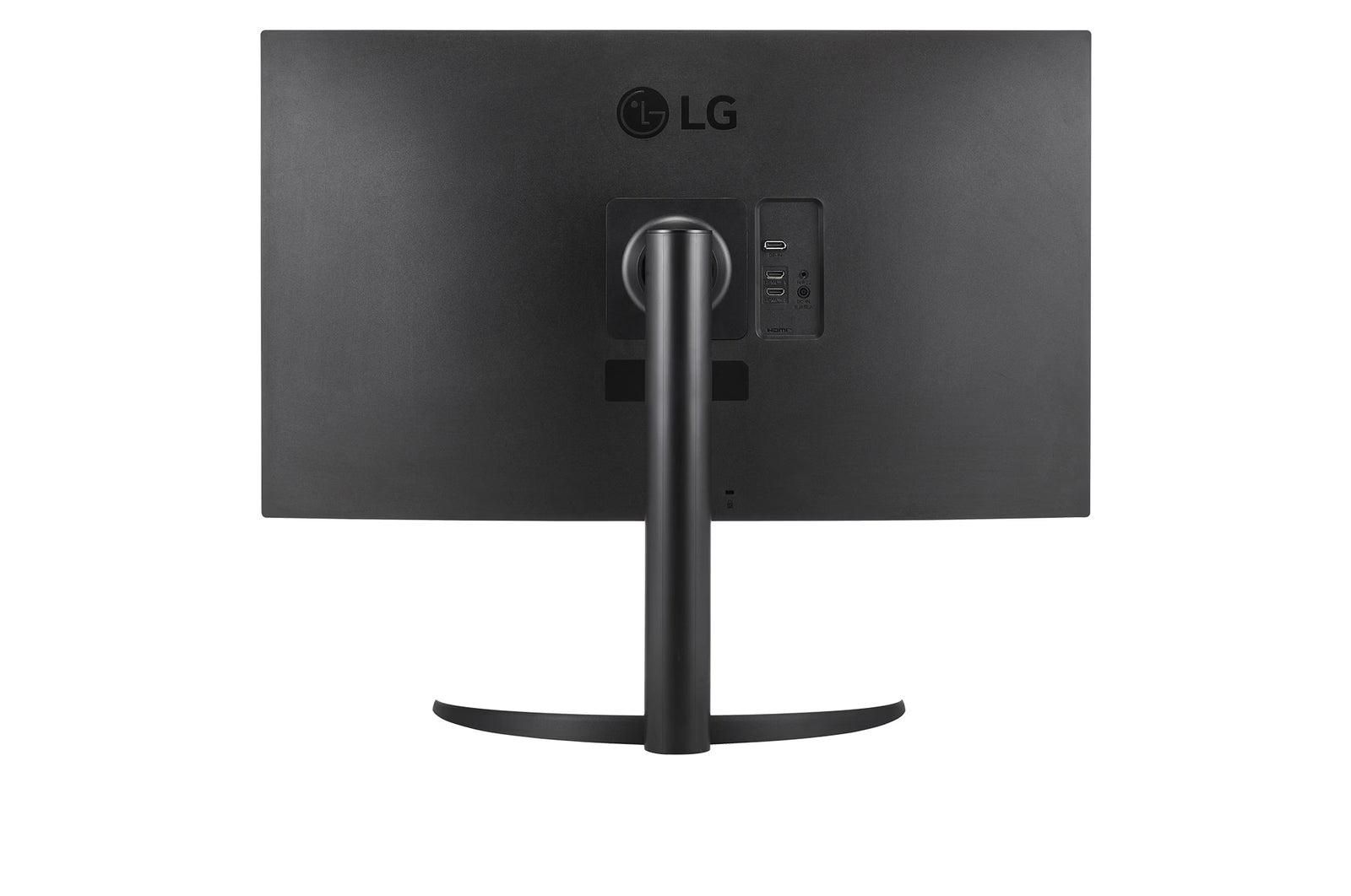 LG 32UR550-W Monitor hátulnézetben, talpon.