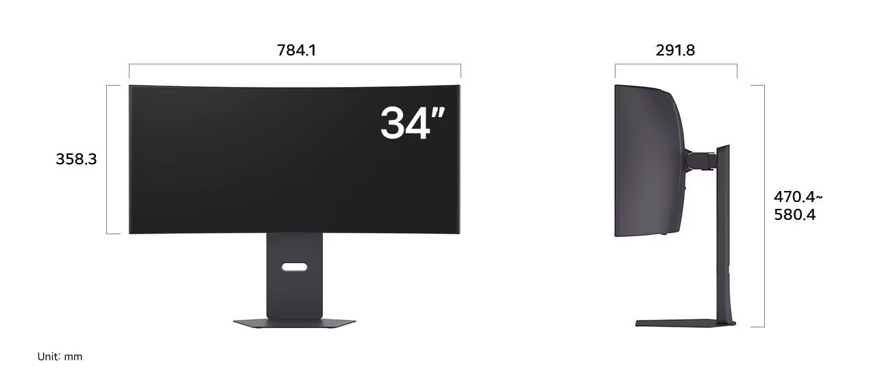 LG 34GX900A-B monitor méretei mm-ben.