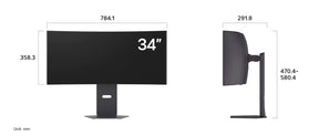 LG 34GX900A-B monitor méretei mm-ben.