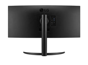 LG 34WP75C-B UltraWide Monitor hátulnézetben, talpon.