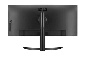 LG 34WQ75C-B Monitor hátulnézetben, talpon.